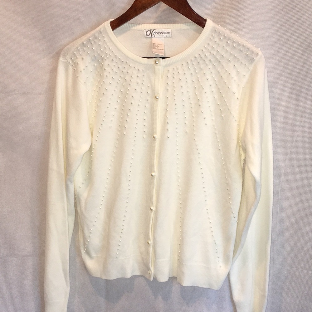 Dressbarn Pearl Accent Cream Cardigan | Size M
